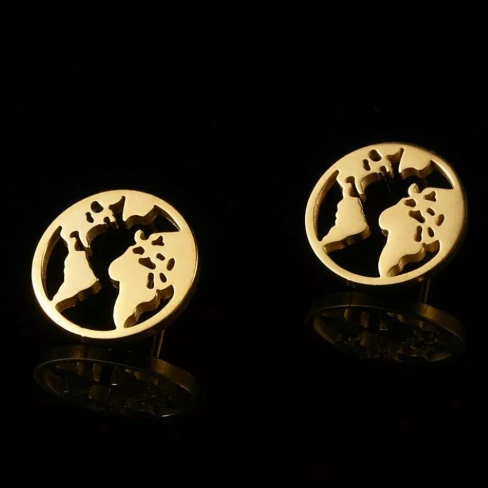🎁 Gold World Stud Earrings Globe New NIP